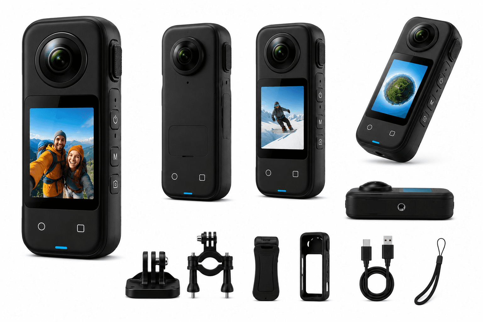 Mini Câmera 360° com Tela Touch e Kit de Acessórios