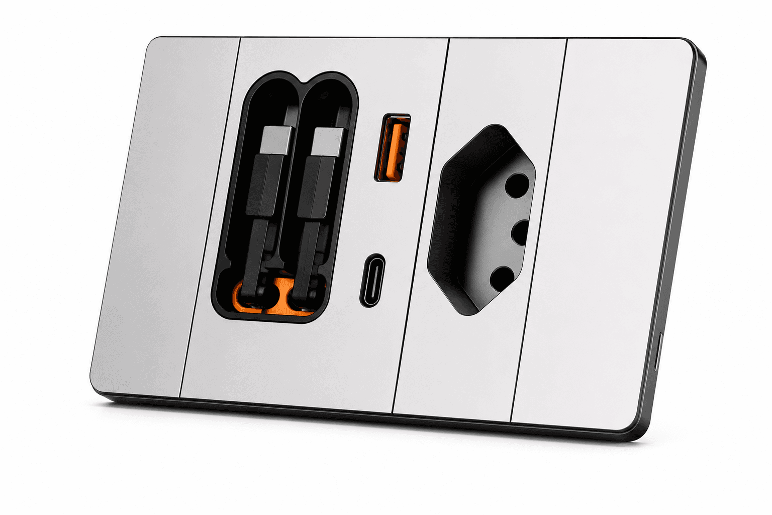 Tomada Extensora com Cabos Retráteis Tipo C e Lightning